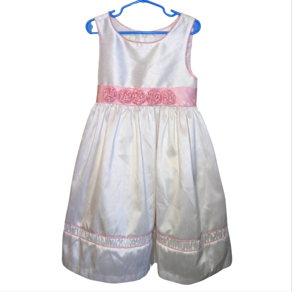 Cinderella sz6 White w/ pink ribbon sleeveless EUC